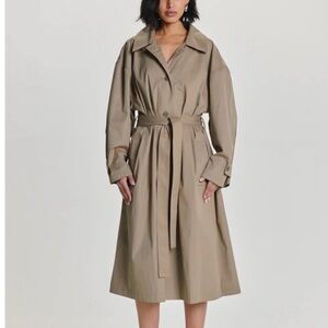 Classic Taupe Trench Coat with Waist Tie